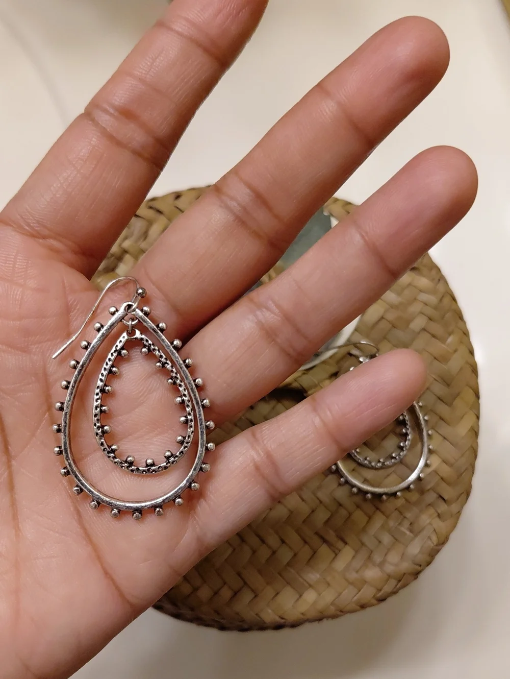 Free People Silver Tone Double Hoop Teardrop Earrings